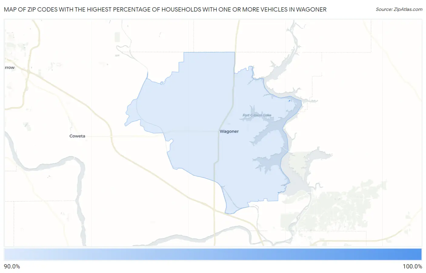 Zip Codes with the Highest Percentage of Households With One or more Vehicles in Wagoner Map