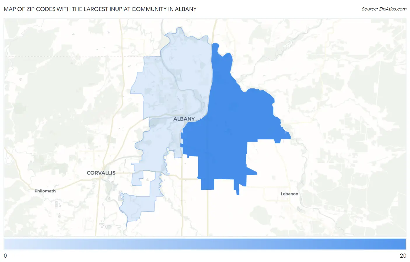 Zip Codes with the Largest Inupiat Community in Albany Map