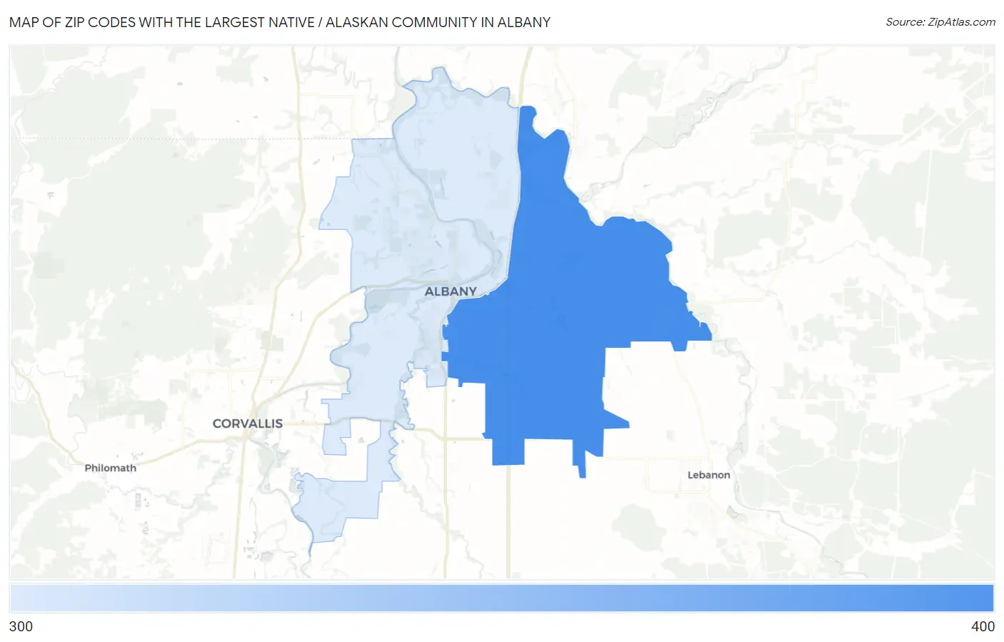 Zip Codes with the Largest Native / Alaskan Community in Albany Map