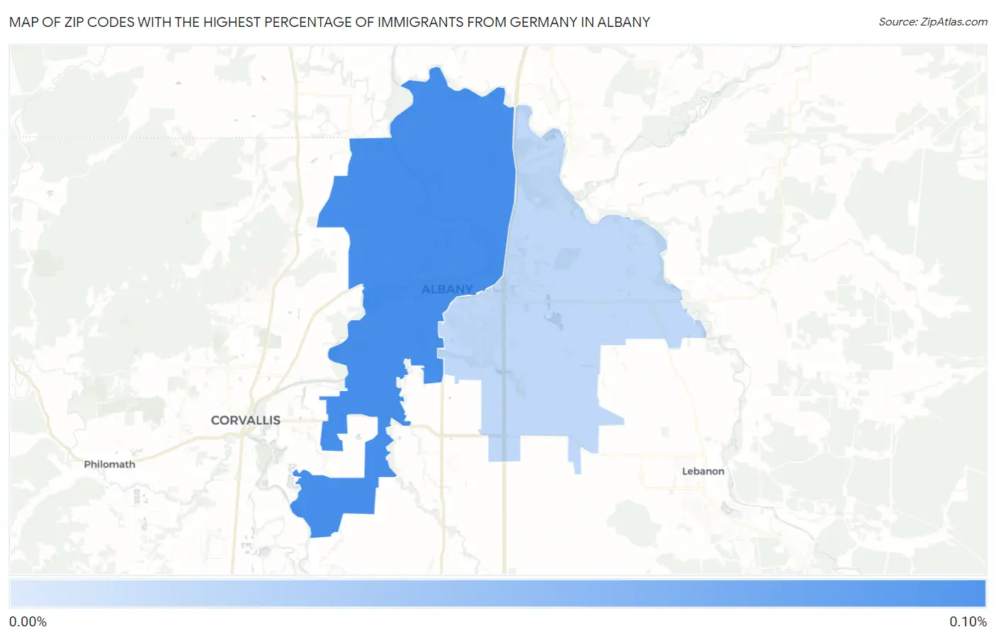 Zip Codes with the Highest Percentage of Immigrants from Germany in Albany Map
