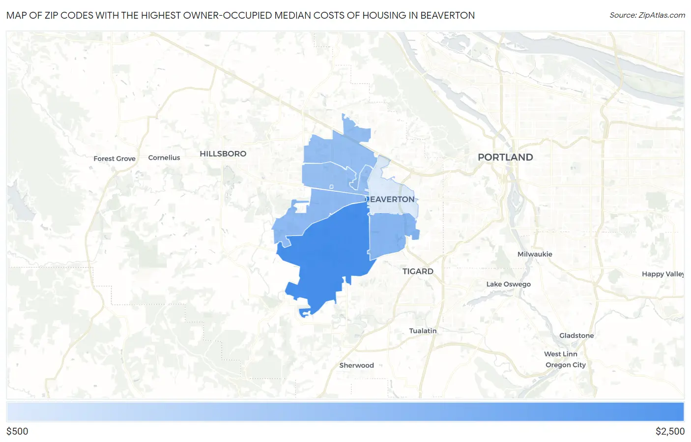 Zip Codes with the Highest Owner-Occupied Median Costs of Housing in Beaverton Map