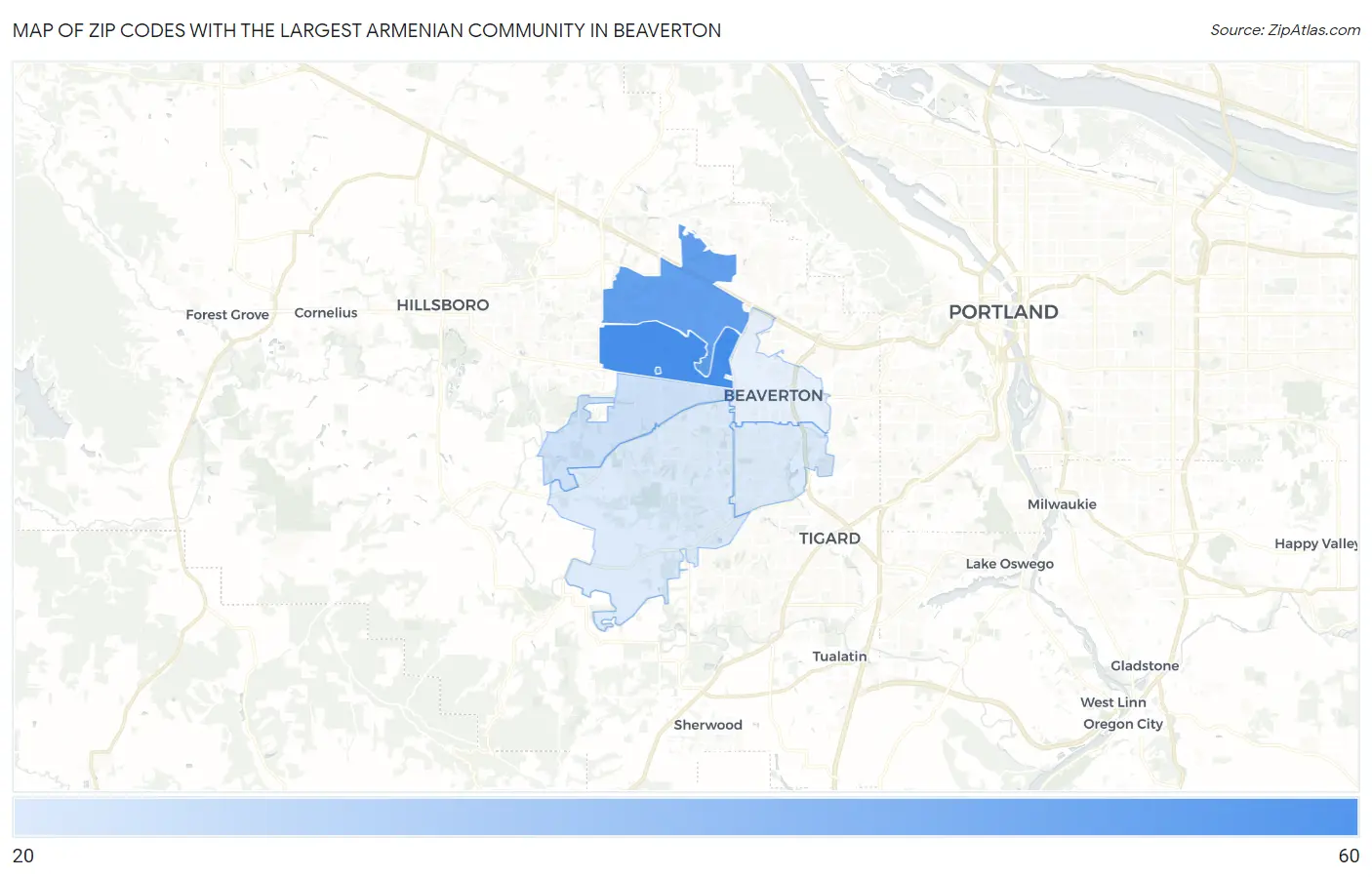 Zip Codes with the Largest Armenian Community in Beaverton Map