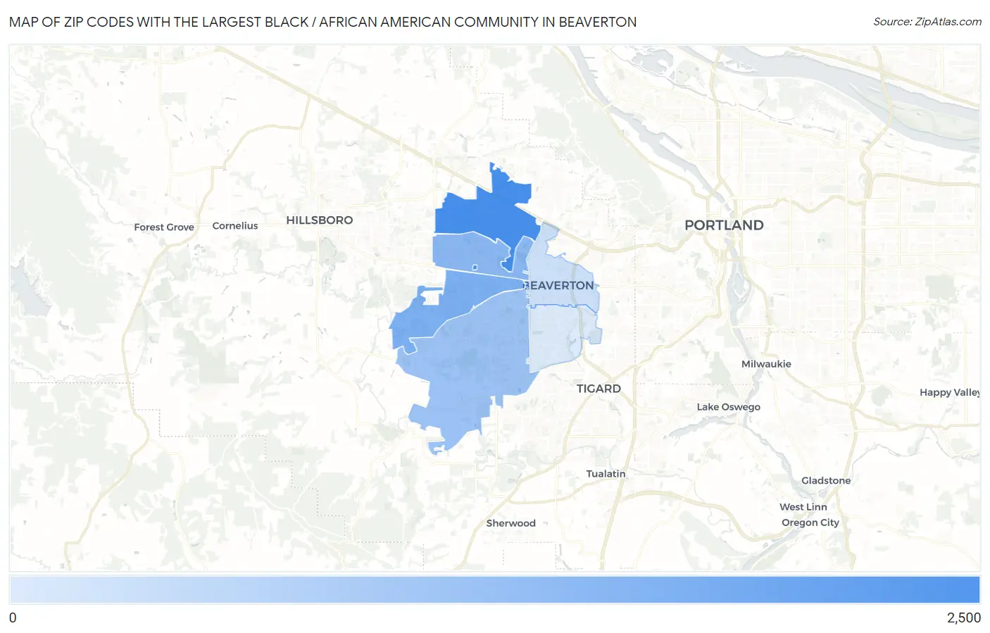 Zip Codes with the Largest Black / African American Community in Beaverton Map