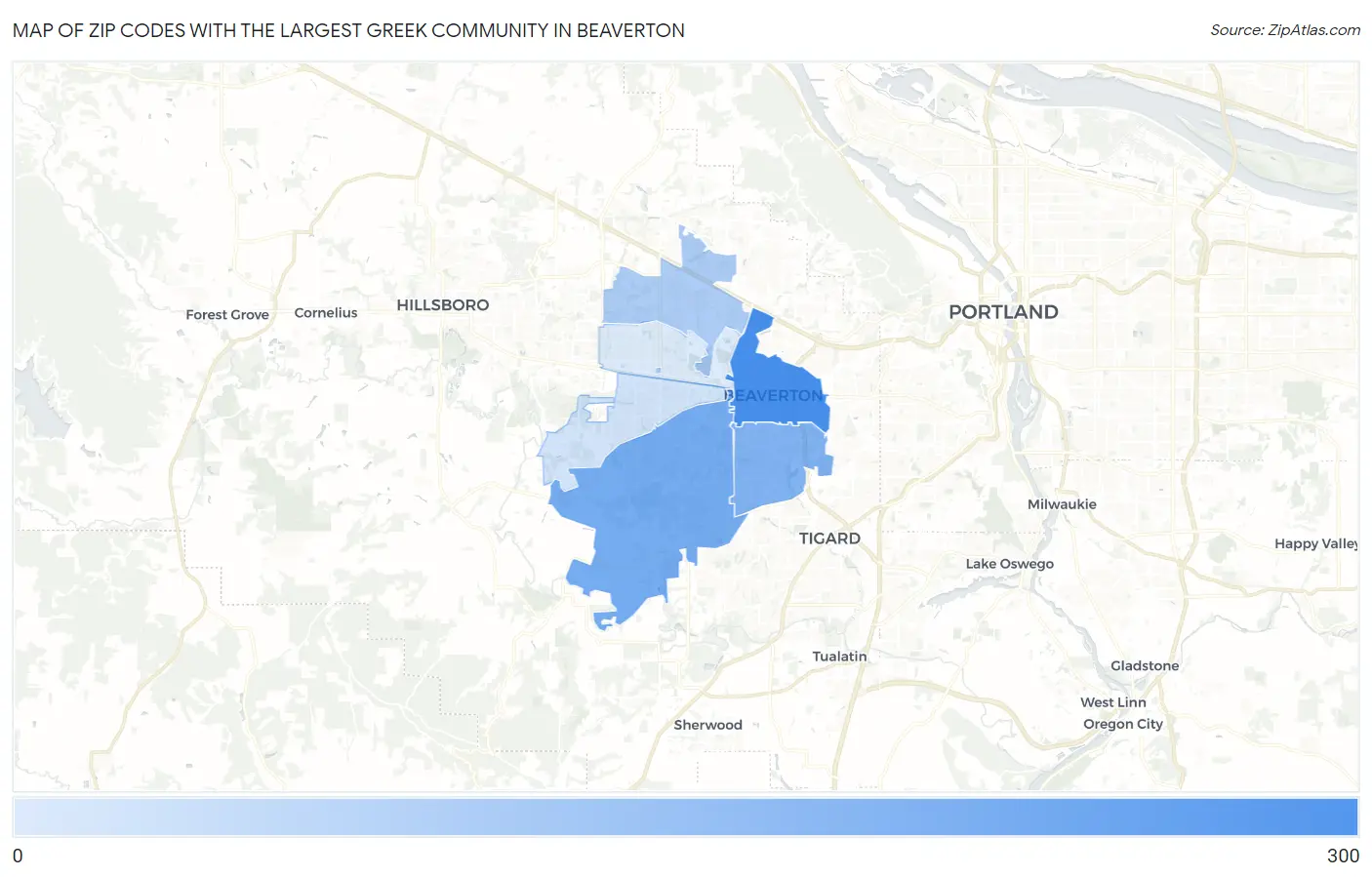 Zip Codes with the Largest Greek Community in Beaverton Map