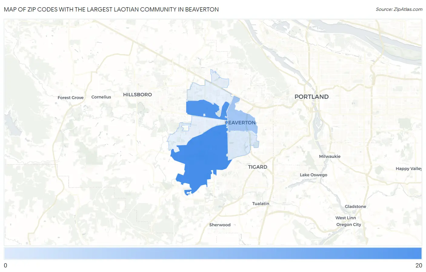 Zip Codes with the Largest Laotian Community in Beaverton Map