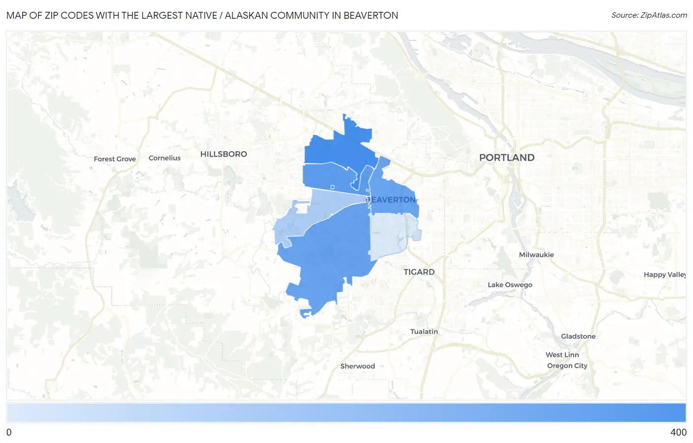 Zip Codes with the Largest Native / Alaskan Community in Beaverton Map
