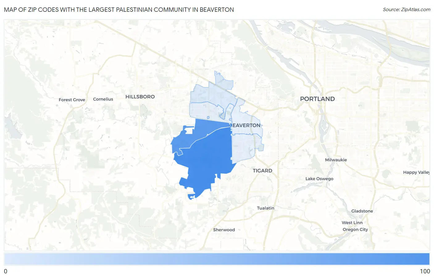 Zip Codes with the Largest Palestinian Community in Beaverton Map