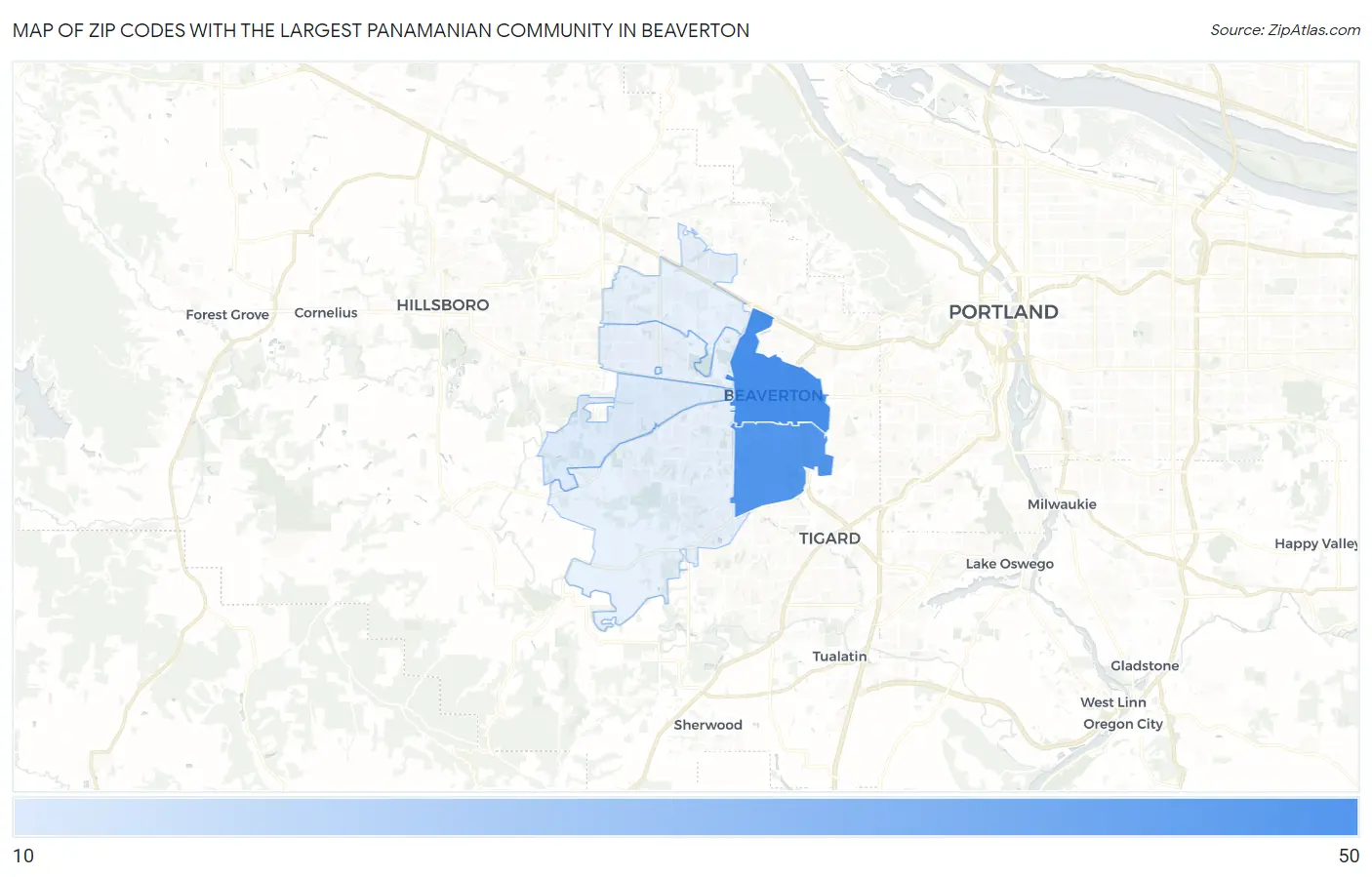 Zip Codes with the Largest Panamanian Community in Beaverton Map