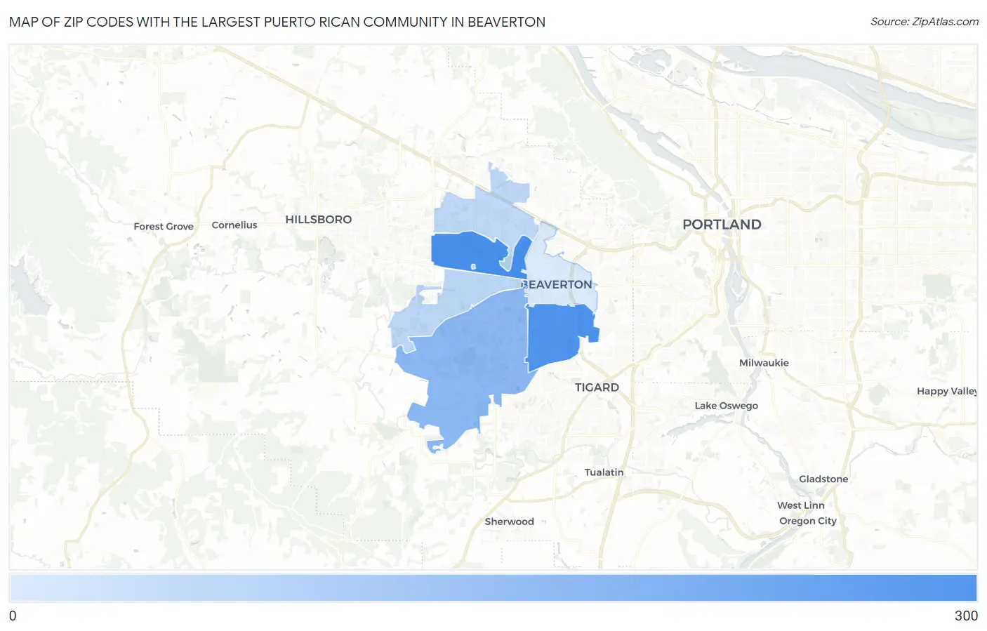 Zip Codes with the Largest Puerto Rican Community in Beaverton Map