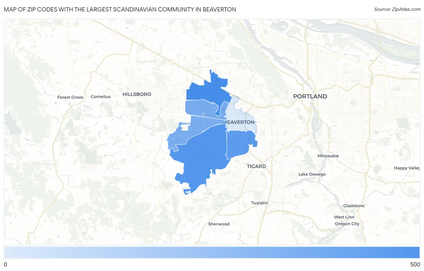 Zip Codes with the Largest Scandinavian Community in Beaverton Map