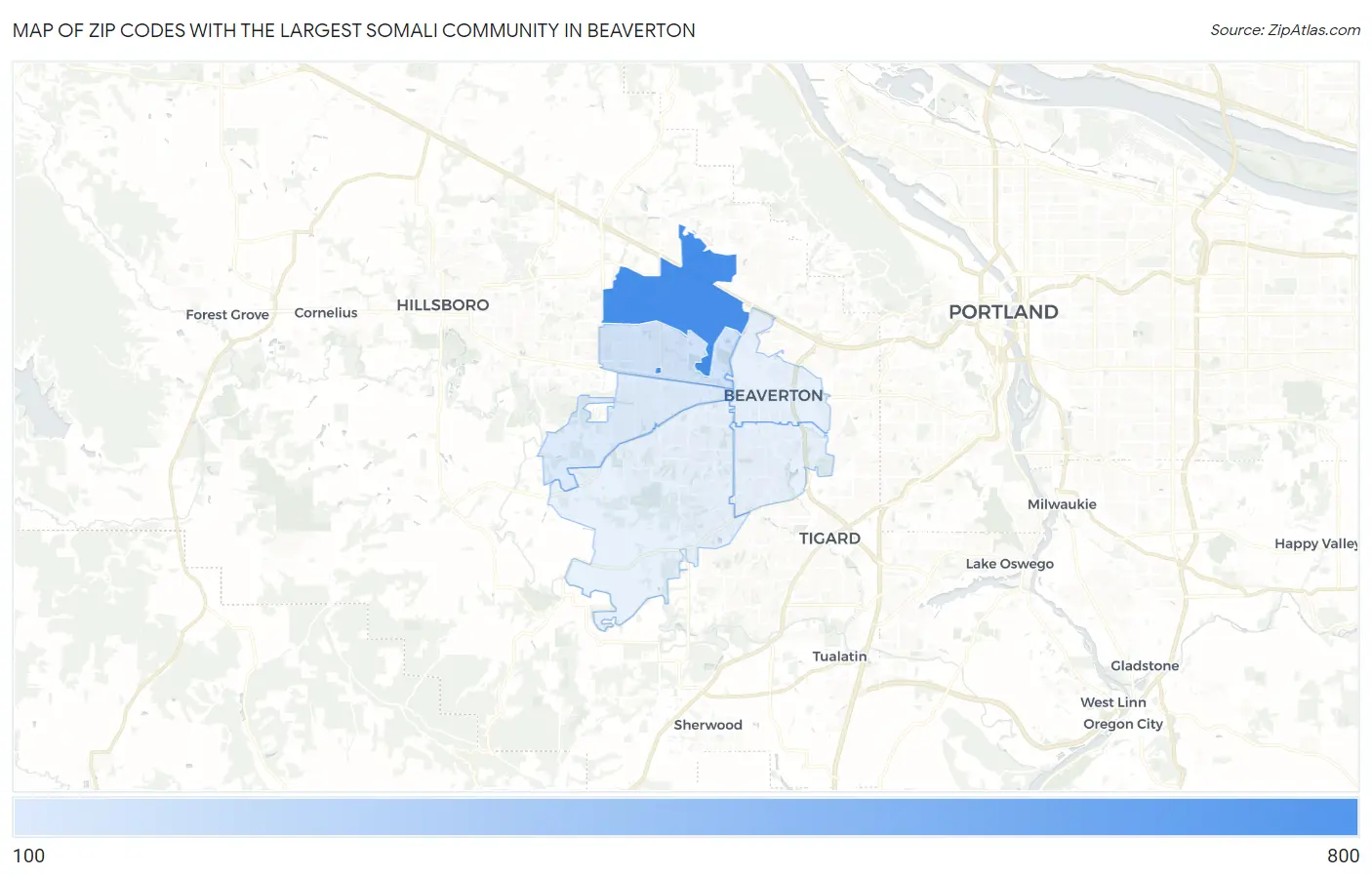 Zip Codes with the Largest Somali Community in Beaverton Map