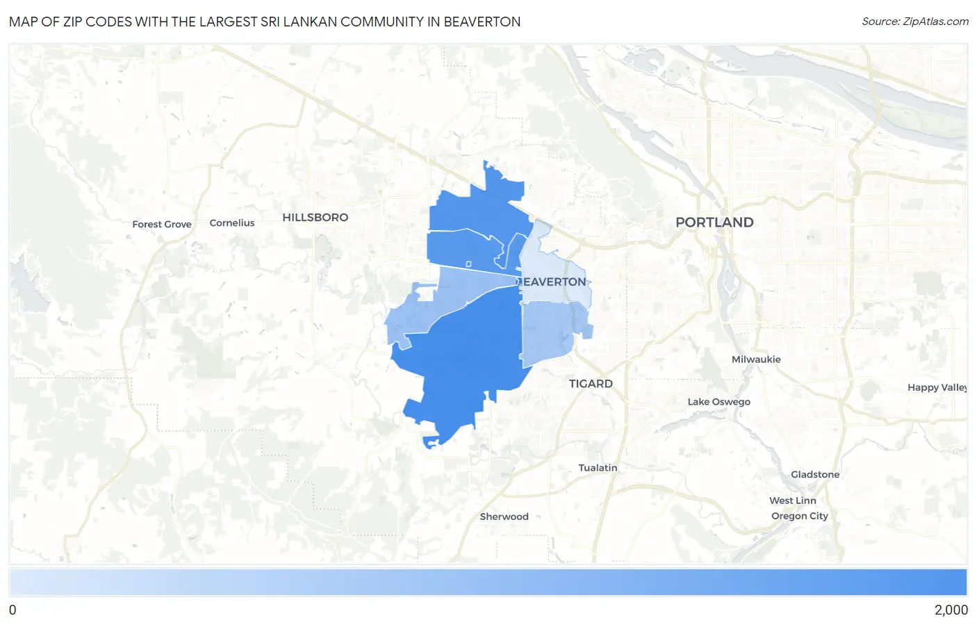 Zip Codes with the Largest Sri Lankan Community in Beaverton Map