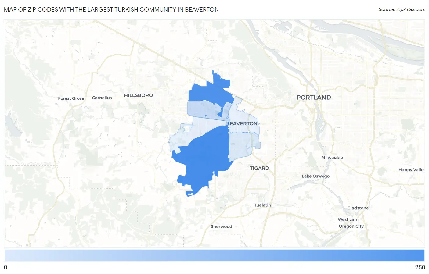 Zip Codes with the Largest Turkish Community in Beaverton Map