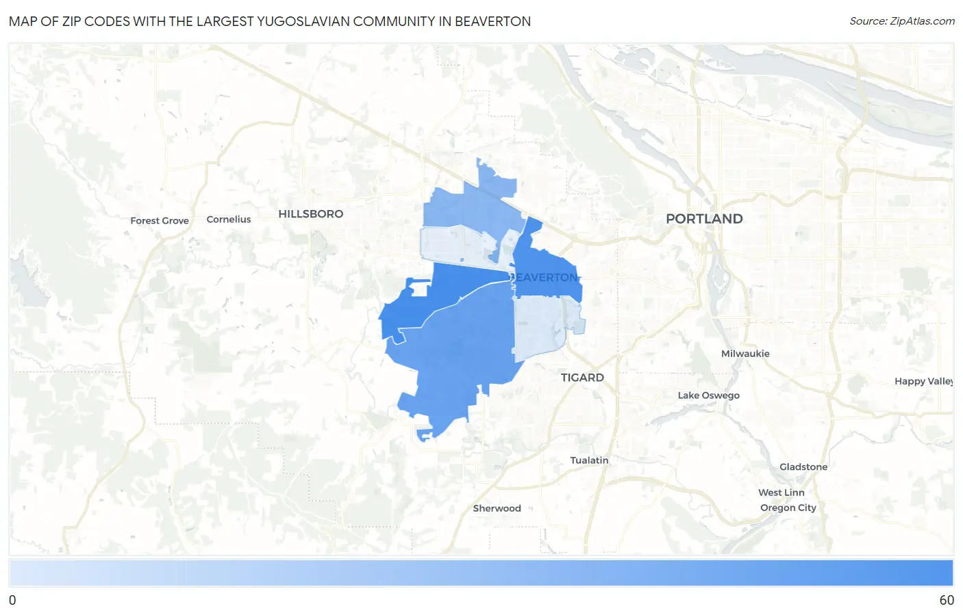 Zip Codes with the Largest Yugoslavian Community in Beaverton Map