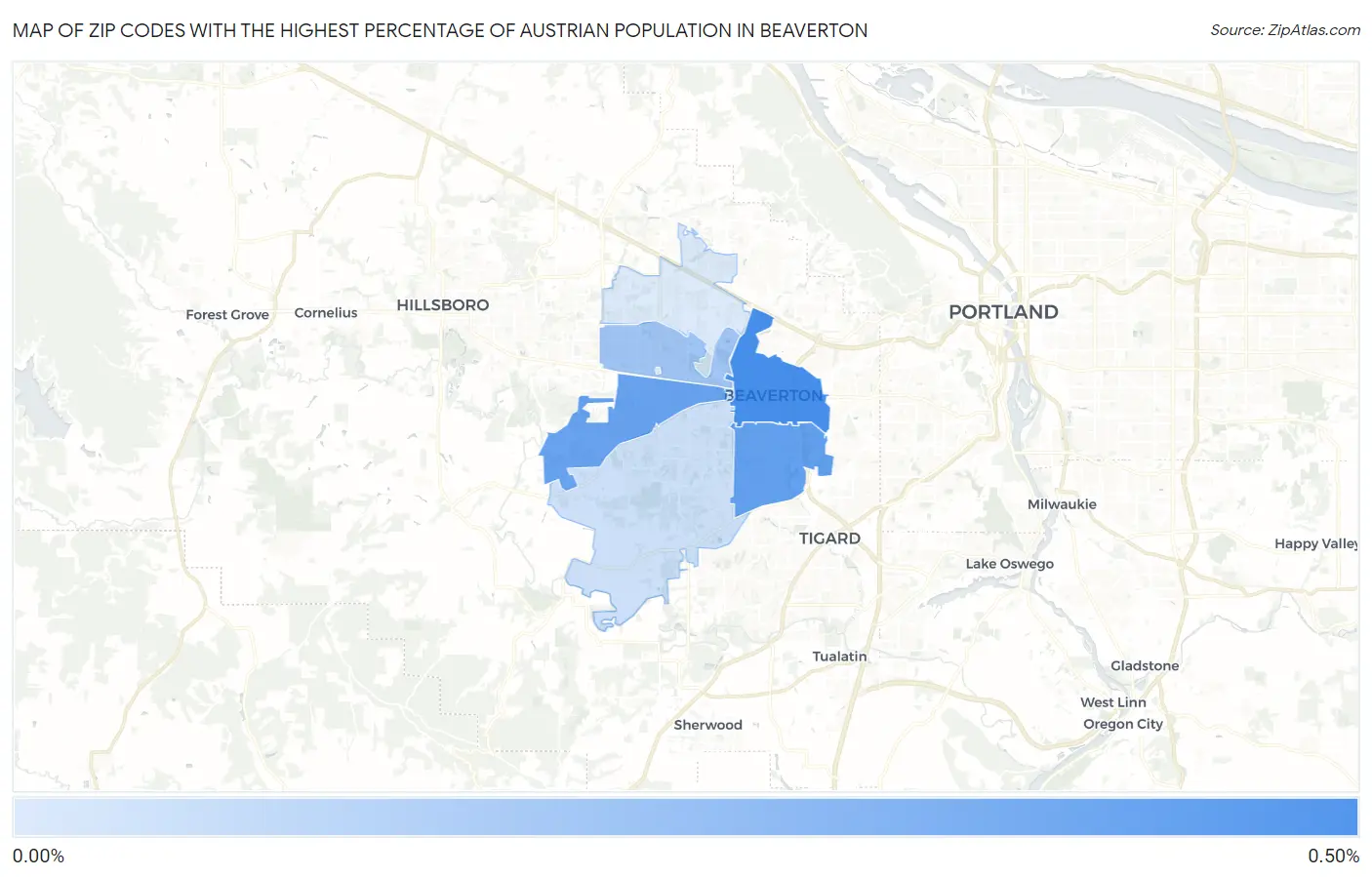 Zip Codes with the Highest Percentage of Austrian Population in Beaverton Map