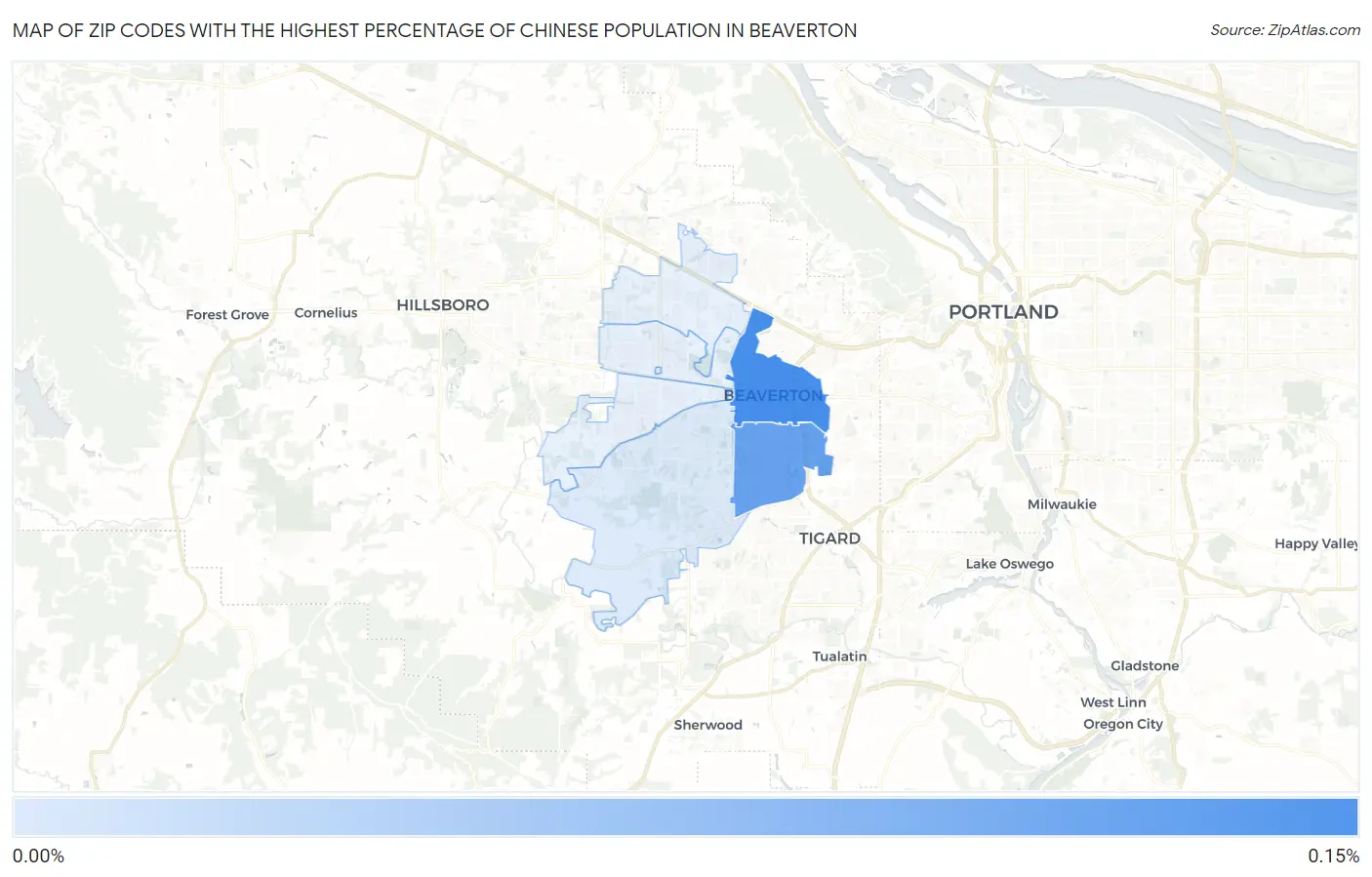 Zip Codes with the Highest Percentage of Chinese Population in Beaverton Map