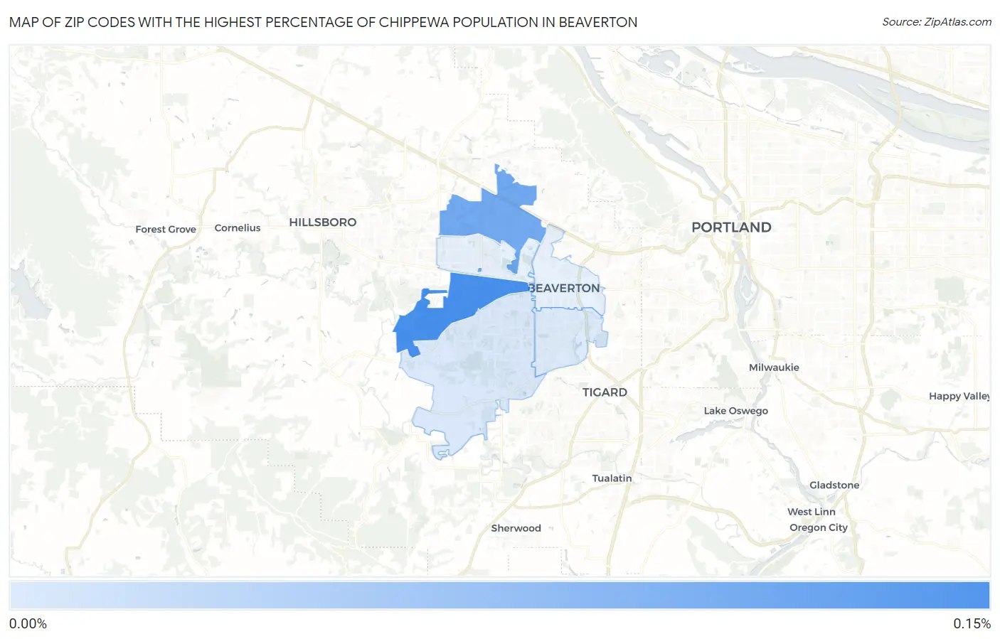 Zip Codes with the Highest Percentage of Chippewa Population in Beaverton Map