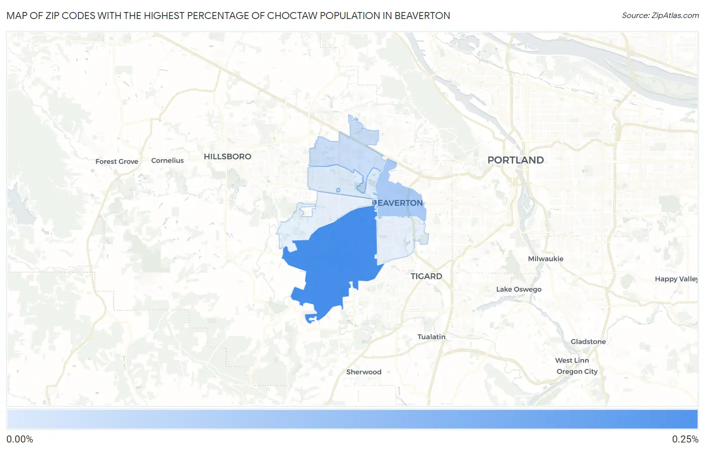 Zip Codes with the Highest Percentage of Choctaw Population in Beaverton Map