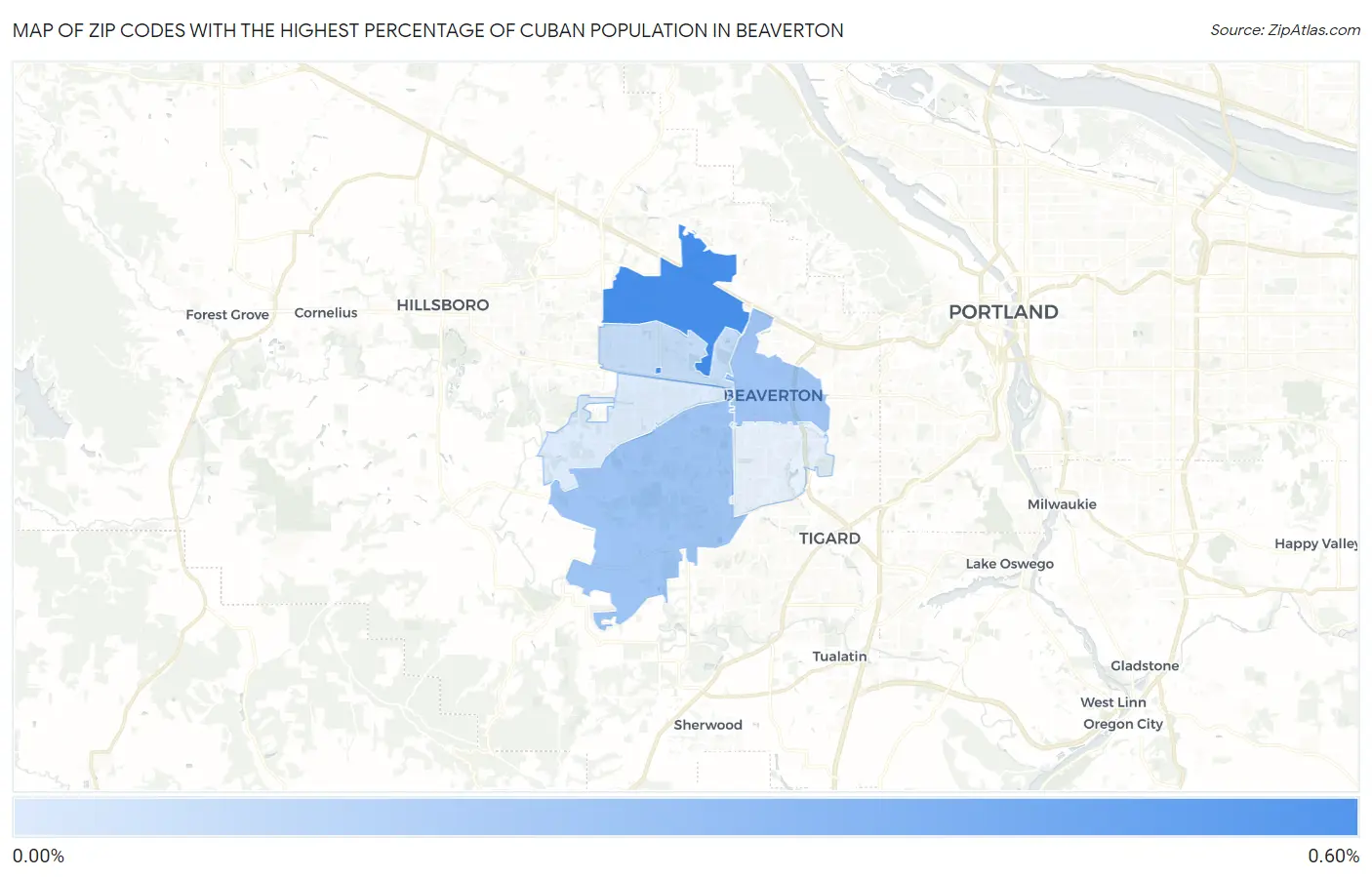 Zip Codes with the Highest Percentage of Cuban Population in Beaverton Map