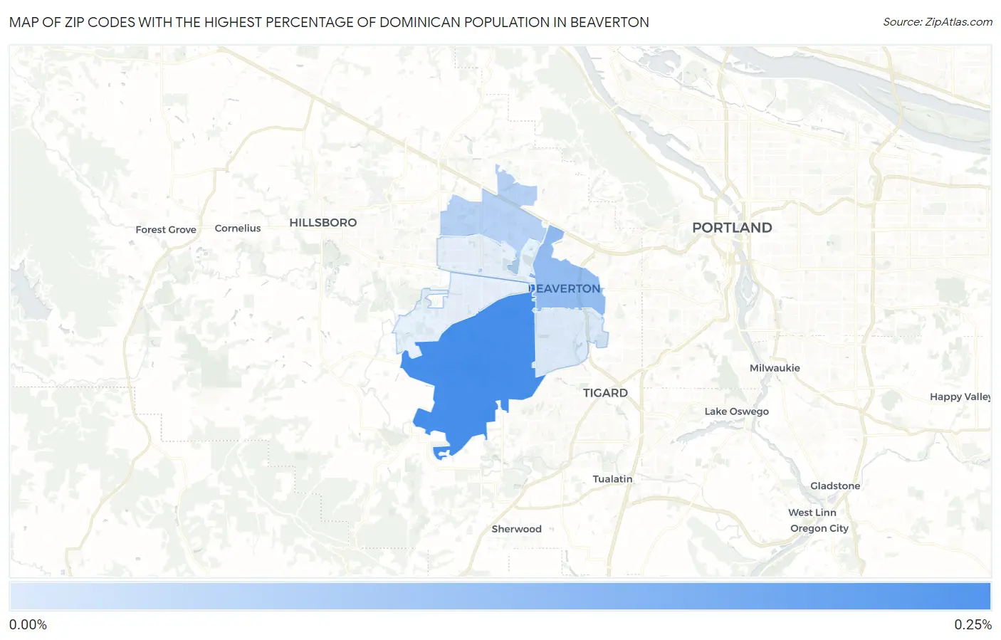 Zip Codes with the Highest Percentage of Dominican Population in Beaverton Map
