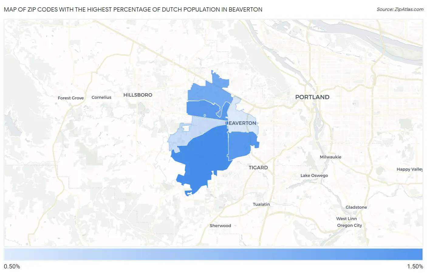 Zip Codes with the Highest Percentage of Dutch Population in Beaverton Map