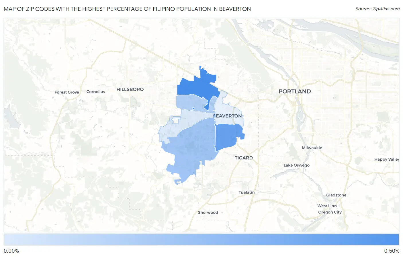 Zip Codes with the Highest Percentage of Filipino Population in Beaverton Map