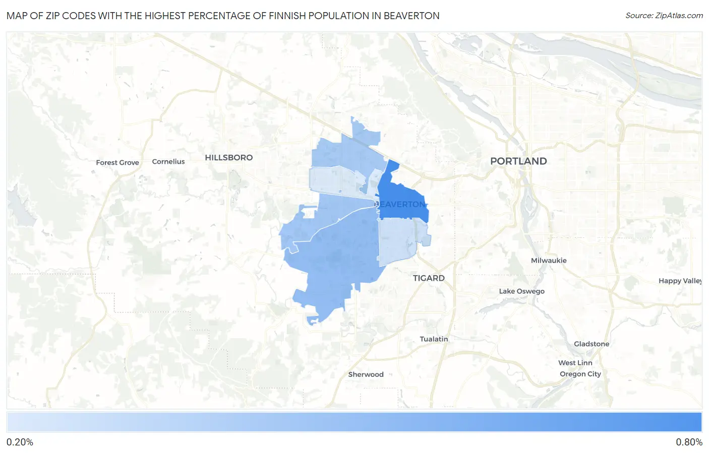 Zip Codes with the Highest Percentage of Finnish Population in Beaverton Map