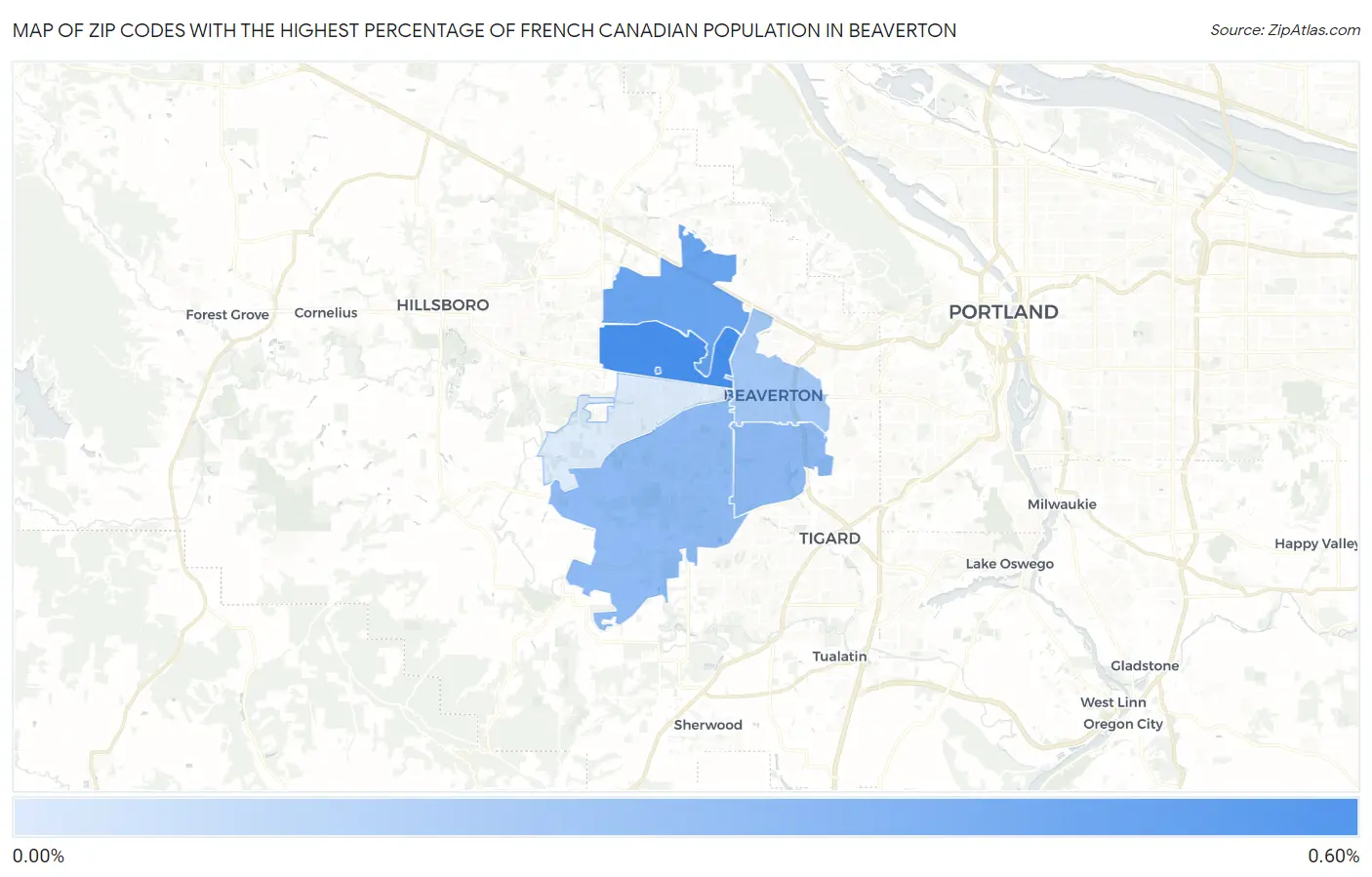 Zip Codes with the Highest Percentage of French Canadian Population in Beaverton Map