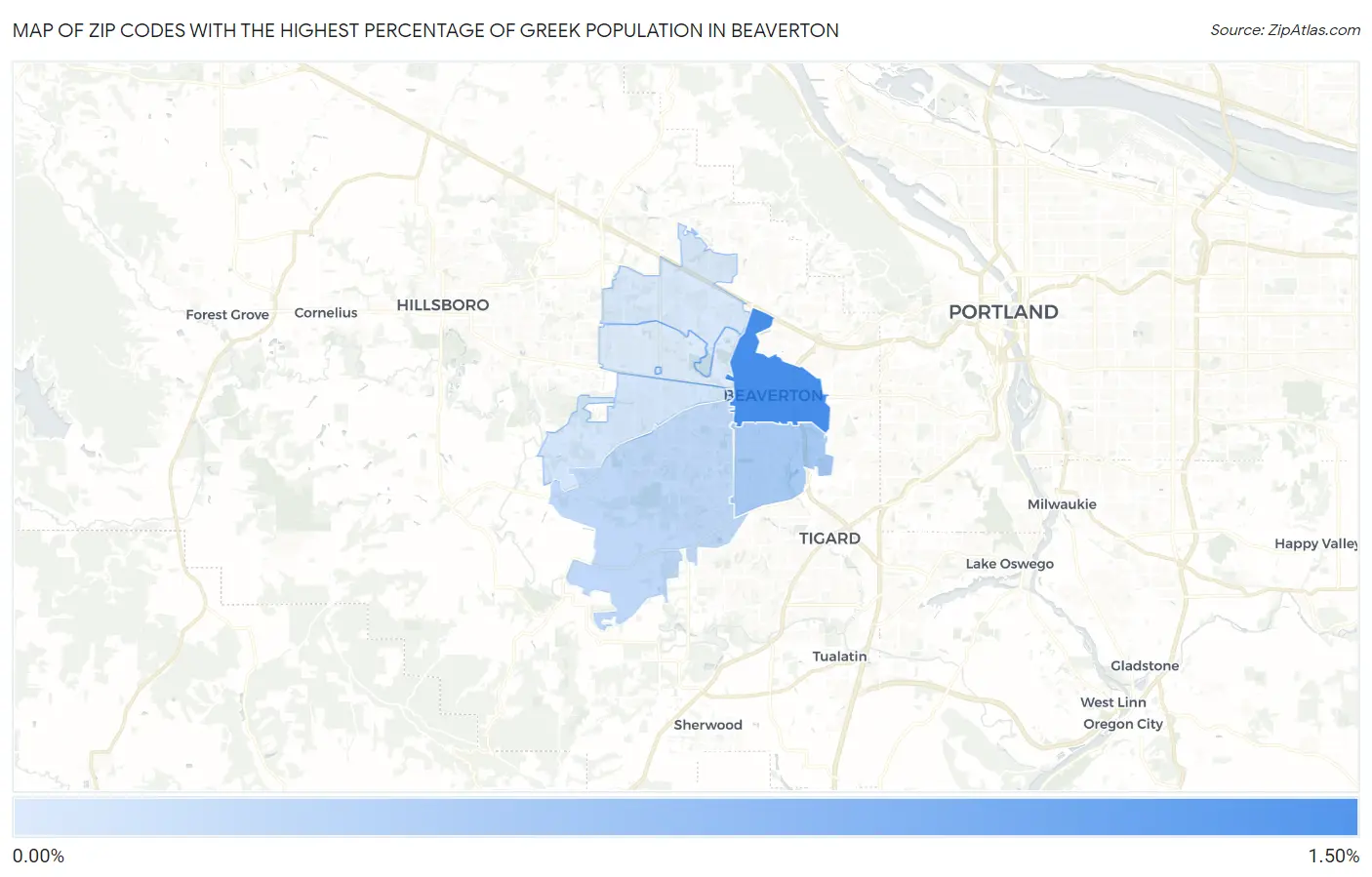 Zip Codes with the Highest Percentage of Greek Population in Beaverton Map