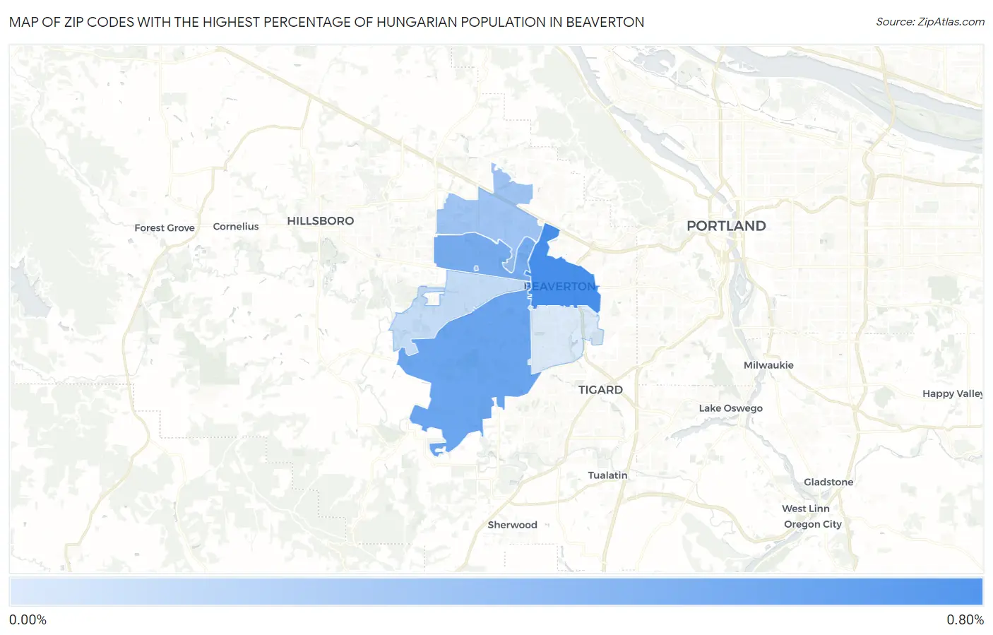 Zip Codes with the Highest Percentage of Hungarian Population in Beaverton Map
