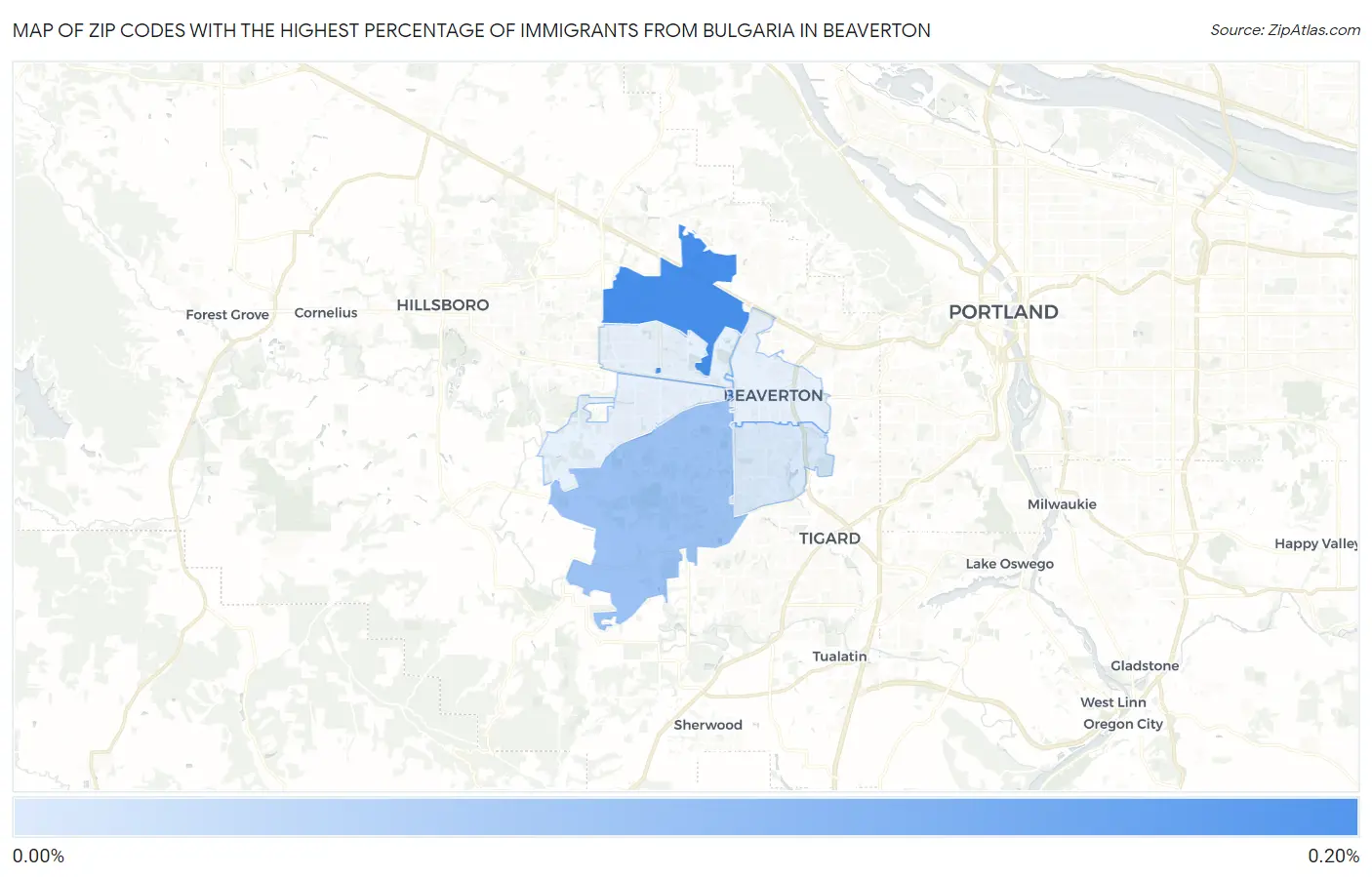 Zip Codes with the Highest Percentage of Immigrants from Bulgaria in Beaverton Map