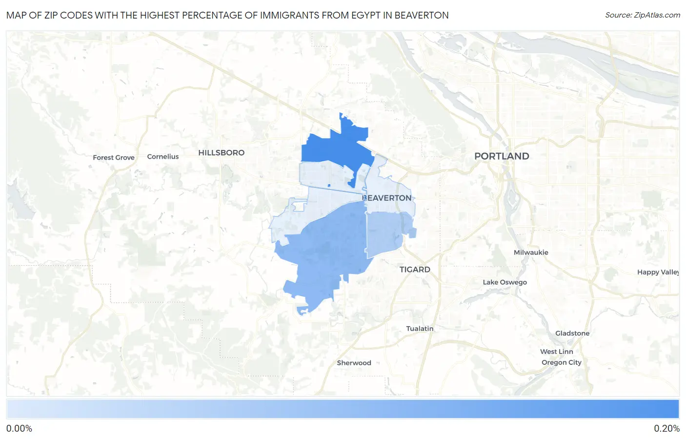Zip Codes with the Highest Percentage of Immigrants from Egypt in Beaverton Map