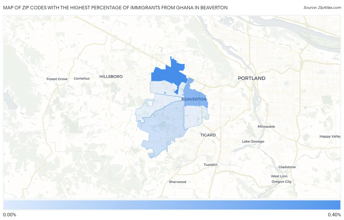 Zip Codes with the Highest Percentage of Immigrants from Ghana in Beaverton Map