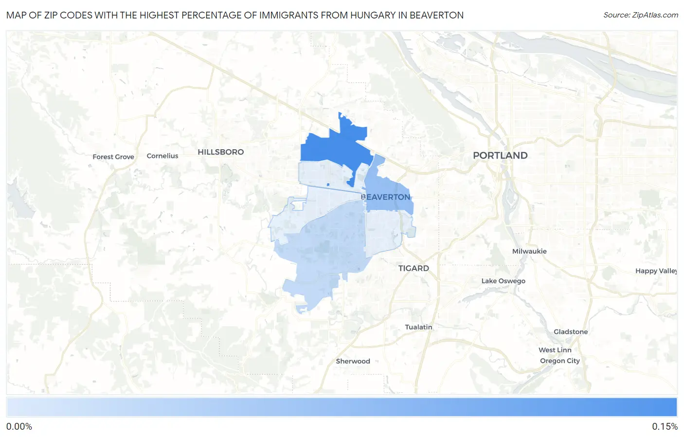 Zip Codes with the Highest Percentage of Immigrants from Hungary in Beaverton Map