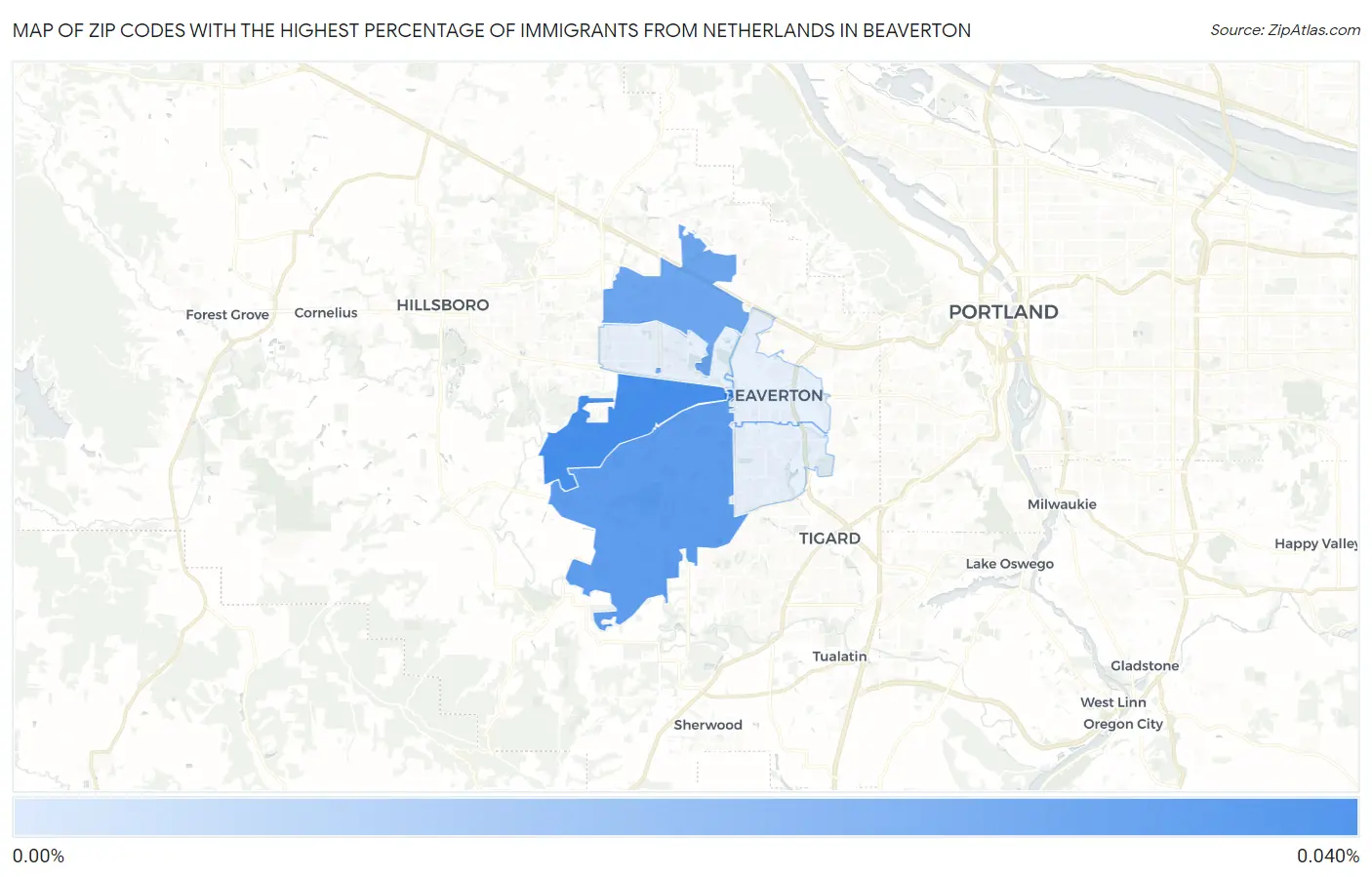 Zip Codes with the Highest Percentage of Immigrants from Netherlands in Beaverton Map