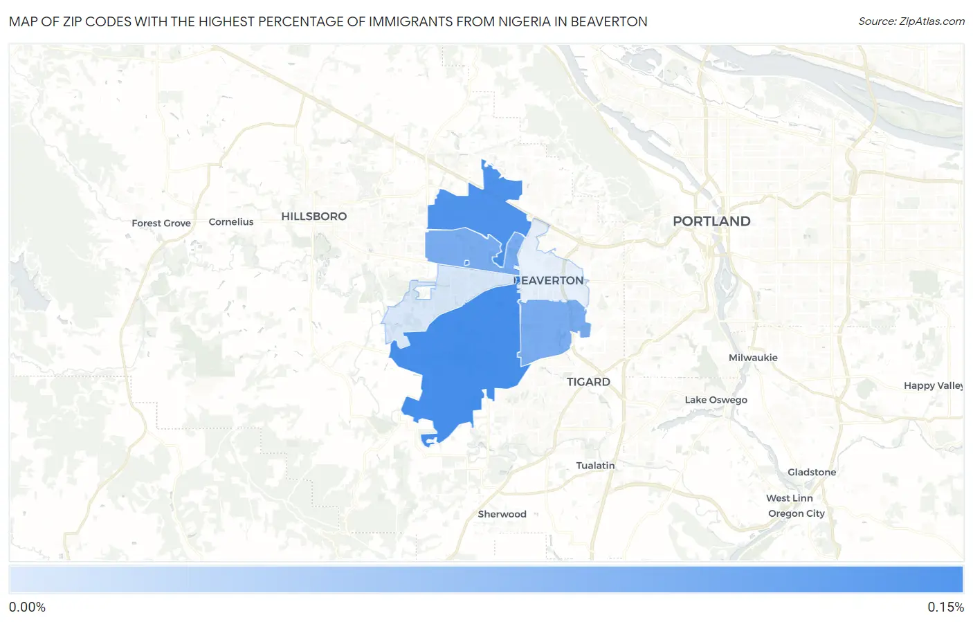 Zip Codes with the Highest Percentage of Immigrants from Nigeria in Beaverton Map