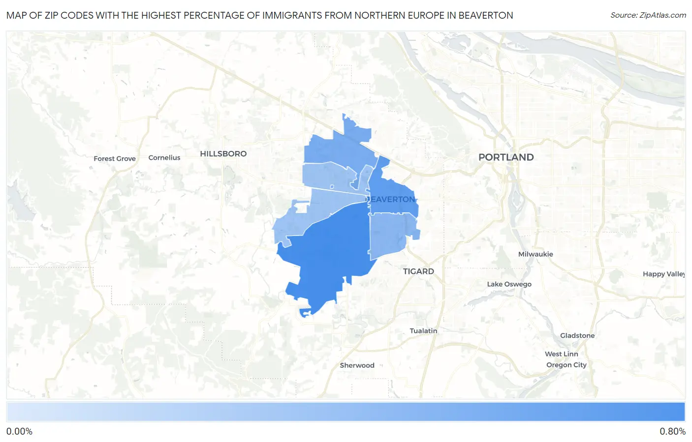 Zip Codes with the Highest Percentage of Immigrants from Northern Europe in Beaverton Map