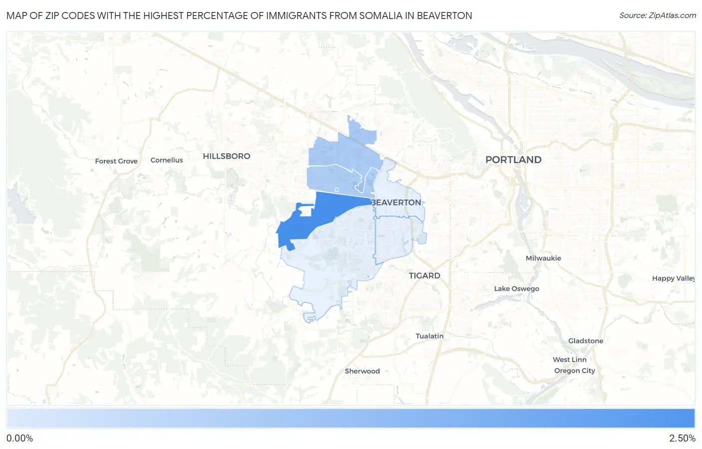 Zip Codes with the Highest Percentage of Immigrants from Somalia in Beaverton Map