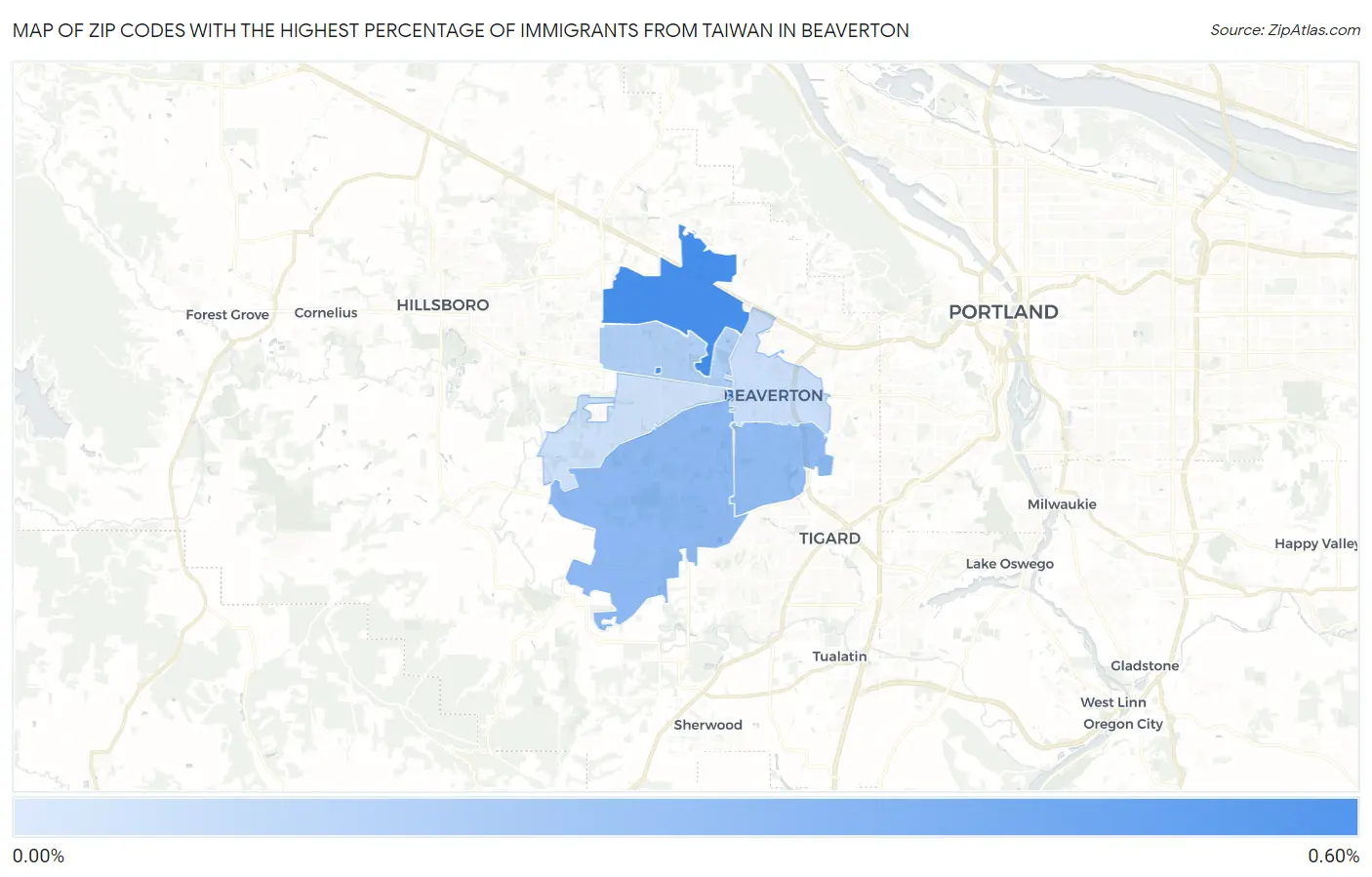Zip Codes with the Highest Percentage of Immigrants from Taiwan in Beaverton Map