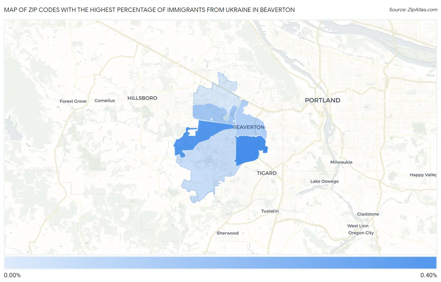 Zip Codes with the Highest Percentage of Immigrants from Ukraine in Beaverton Map
