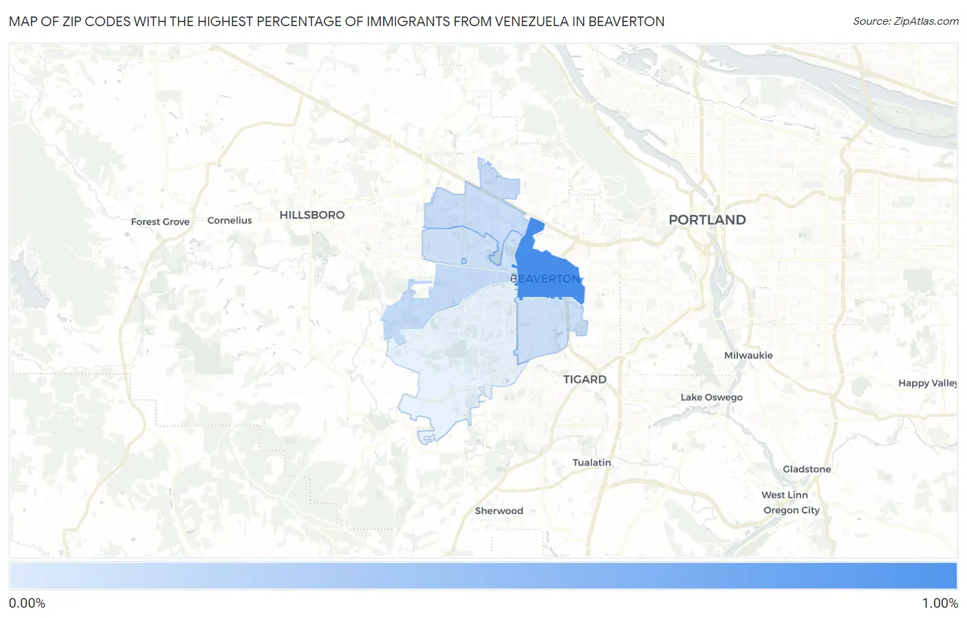 Zip Codes with the Highest Percentage of Immigrants from Venezuela in Beaverton Map