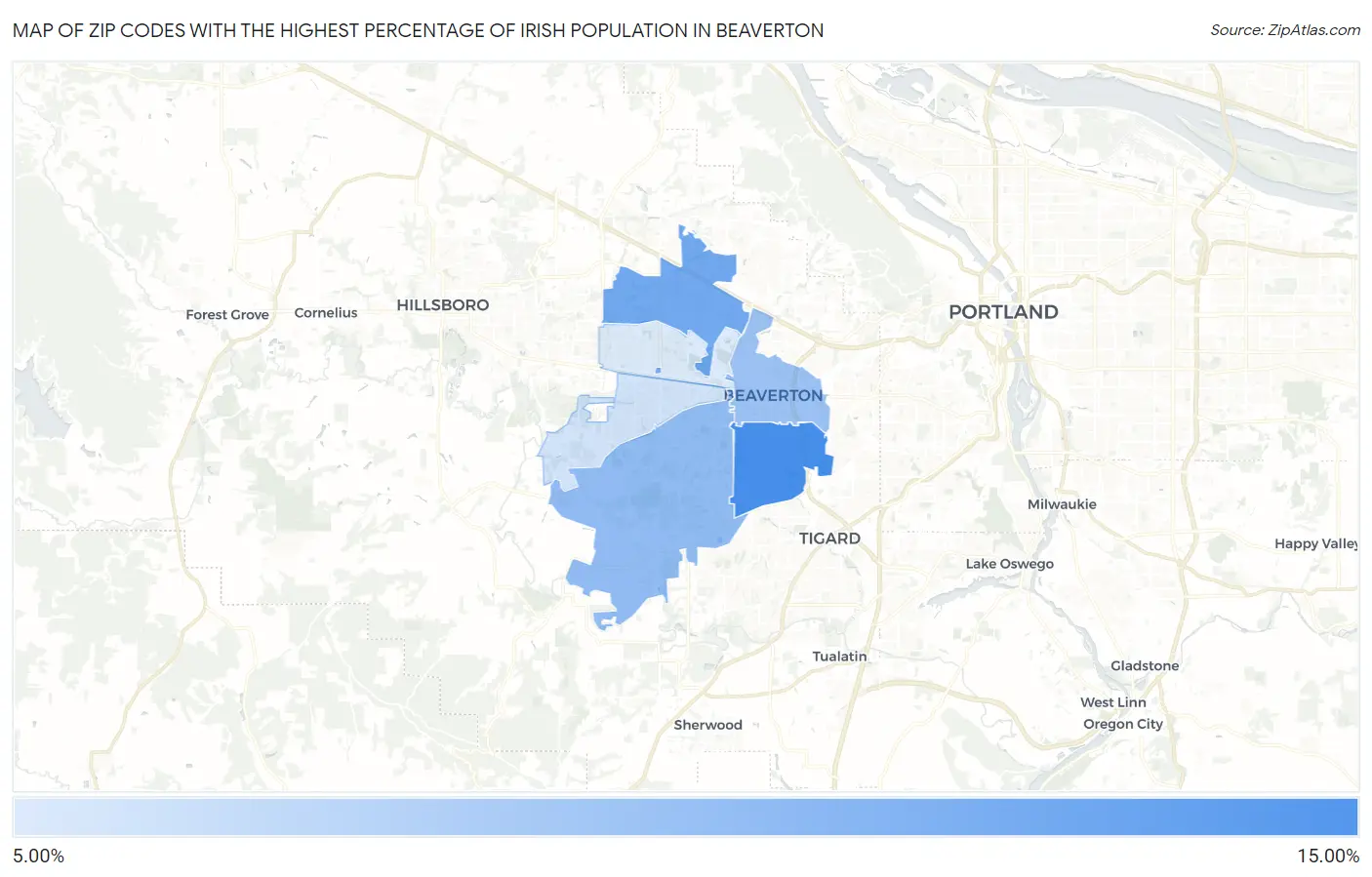 Zip Codes with the Highest Percentage of Irish Population in Beaverton Map