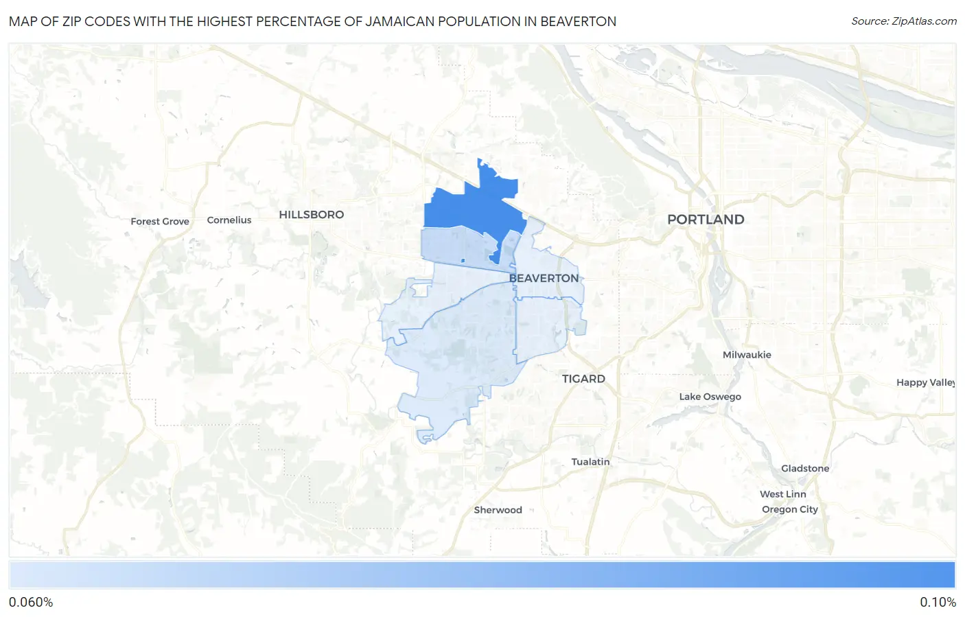 Zip Codes with the Highest Percentage of Jamaican Population in Beaverton Map