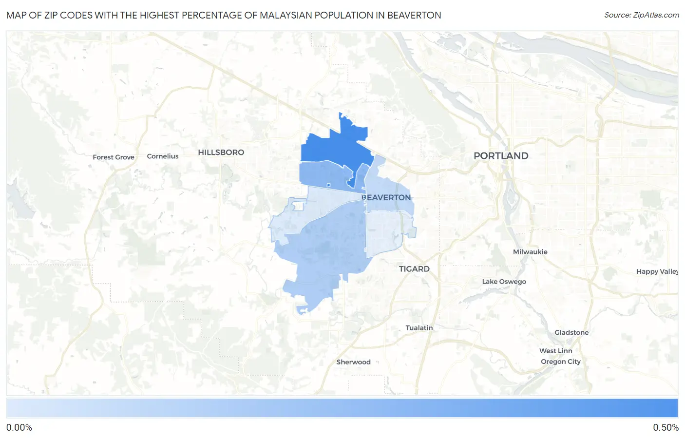 Zip Codes with the Highest Percentage of Malaysian Population in Beaverton Map