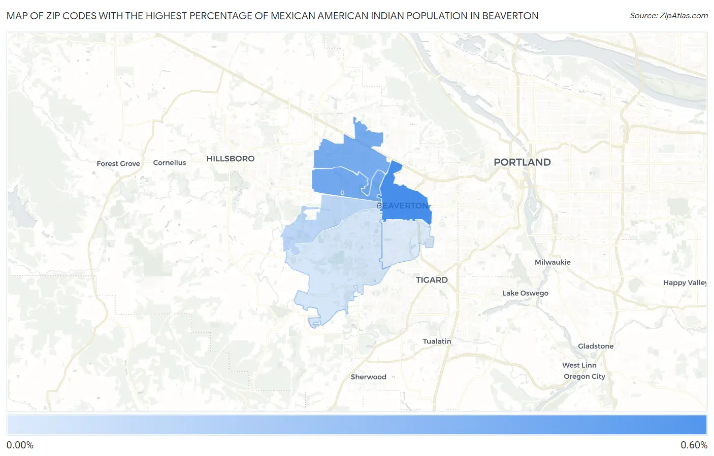Zip Codes with the Highest Percentage of Mexican American Indian Population in Beaverton Map