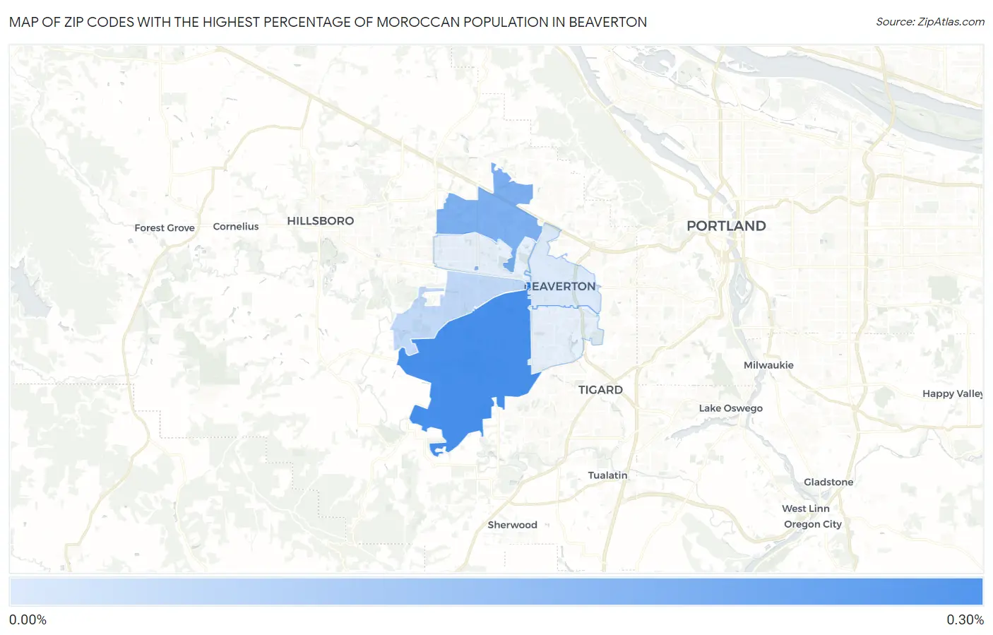 Zip Codes with the Highest Percentage of Moroccan Population in Beaverton Map