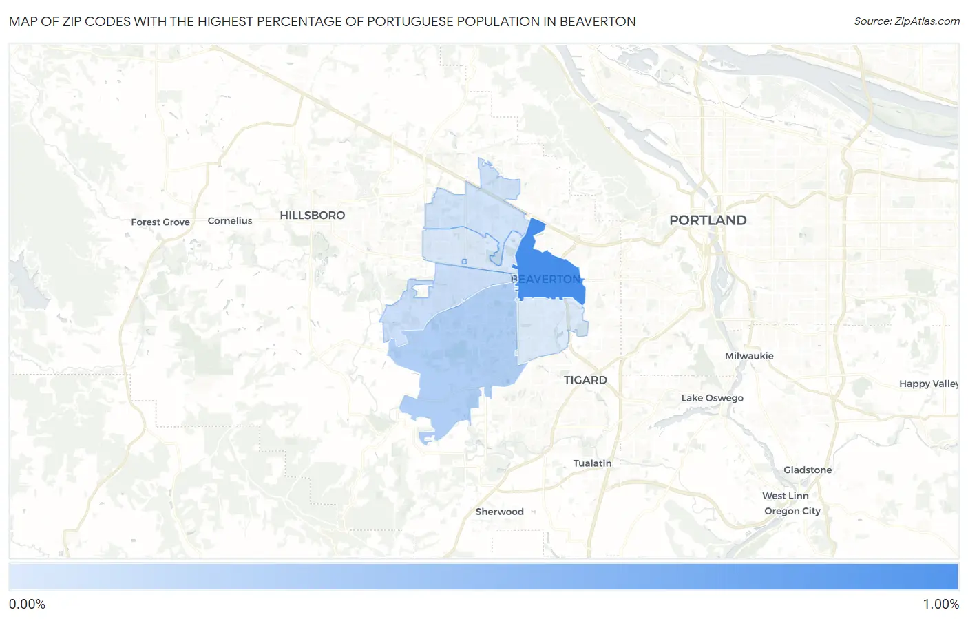 Zip Codes with the Highest Percentage of Portuguese Population in Beaverton Map