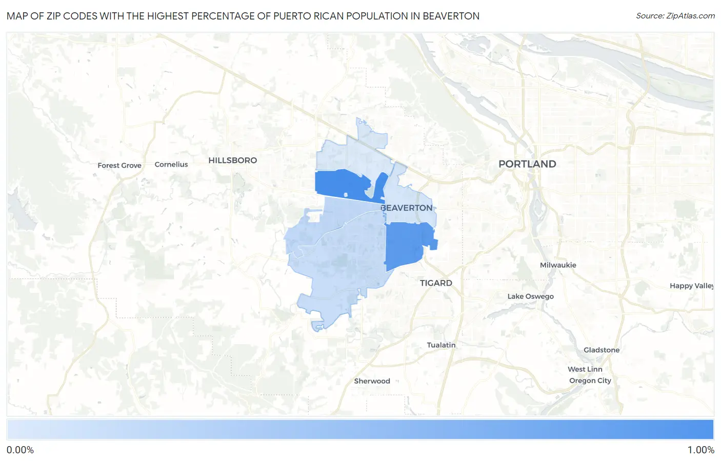 Zip Codes with the Highest Percentage of Puerto Rican Population in Beaverton Map