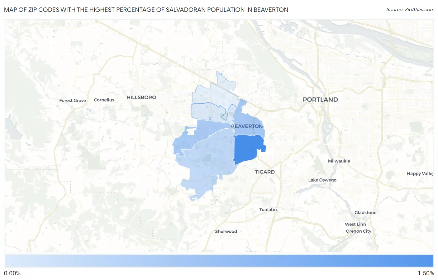 Zip Codes with the Highest Percentage of Salvadoran Population in Beaverton Map