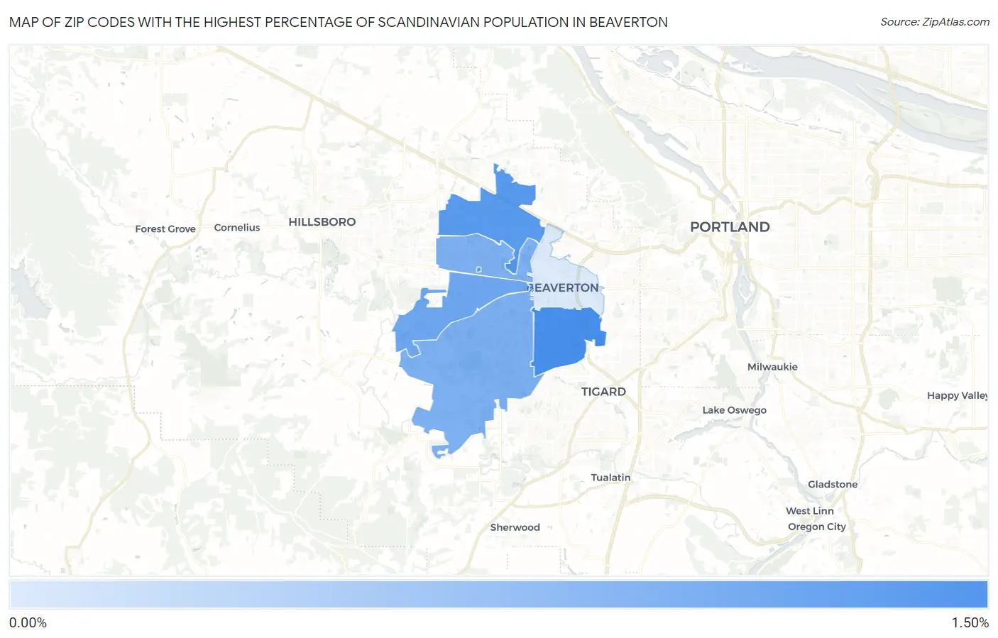 Zip Codes with the Highest Percentage of Scandinavian Population in Beaverton Map